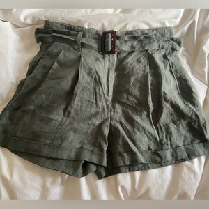 Olive Green Iris & Ink Linen Shorts
